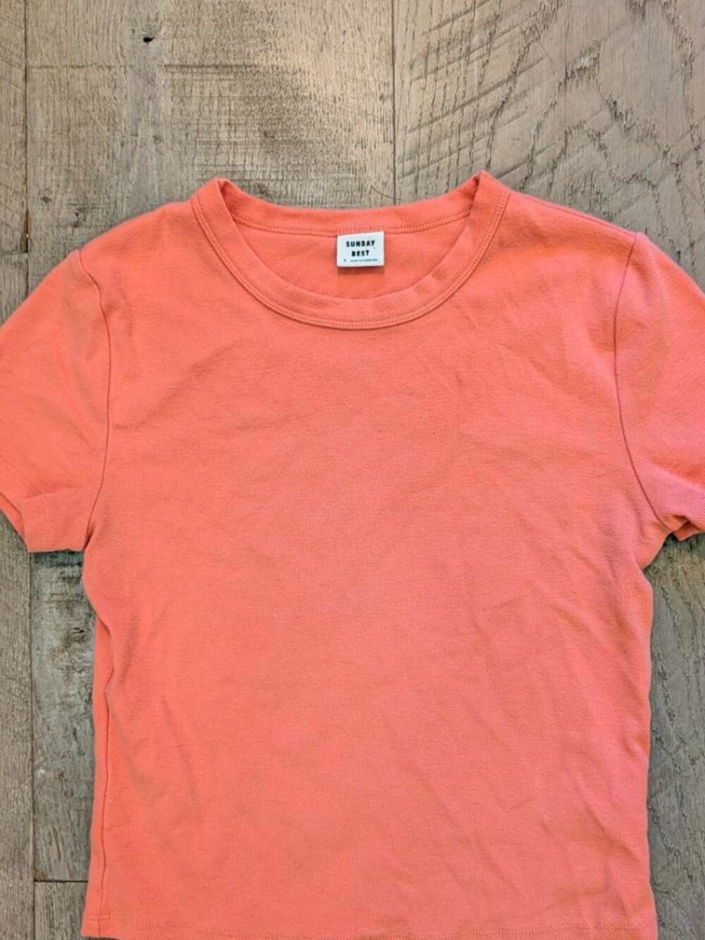 Aritzia Sunday Best Coral Peach Ribbed Cropped Baby Tee Crew Neck Size S